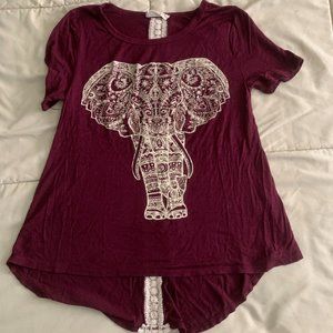 Moonchild Girls Top, Medium, Beaded Elephant Design, Maroon